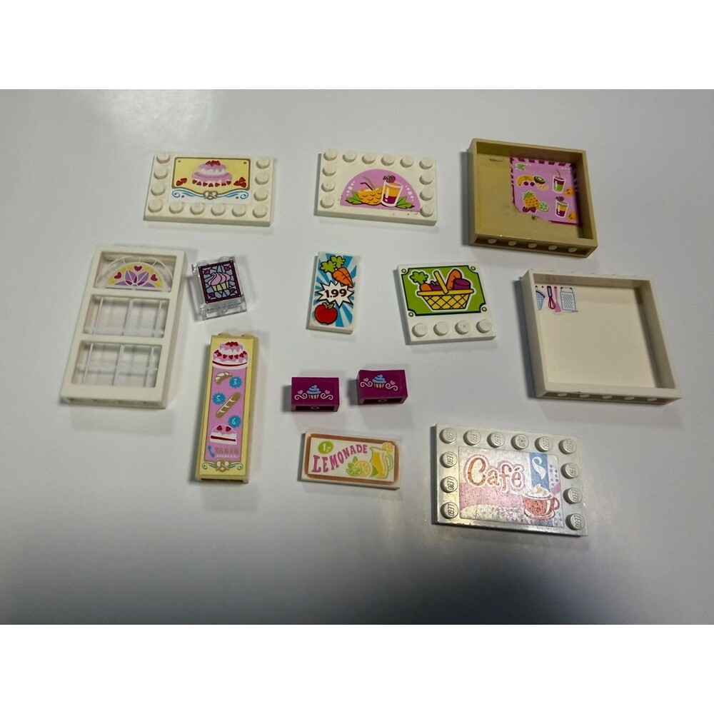 Large LOT--LEGO Friends Bakery, Food, Supermarket, Cafe Signs & Sticker Parts